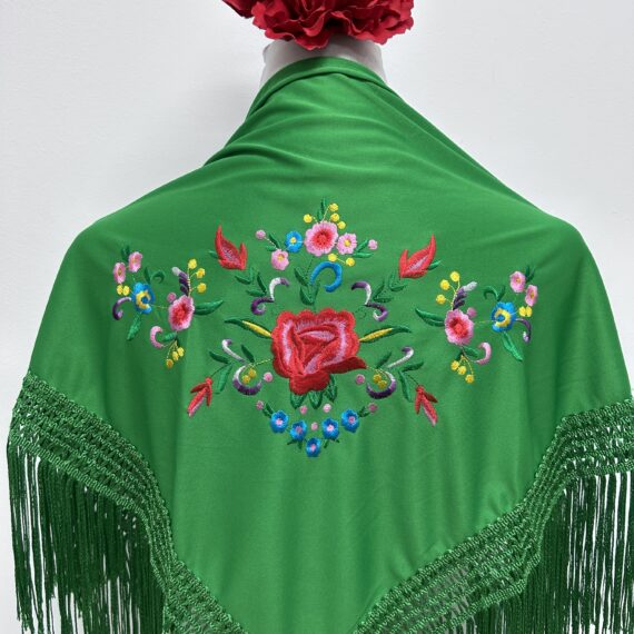 Mantoncillo Para Niñas Con Flores de Colores Verde Andalucia.