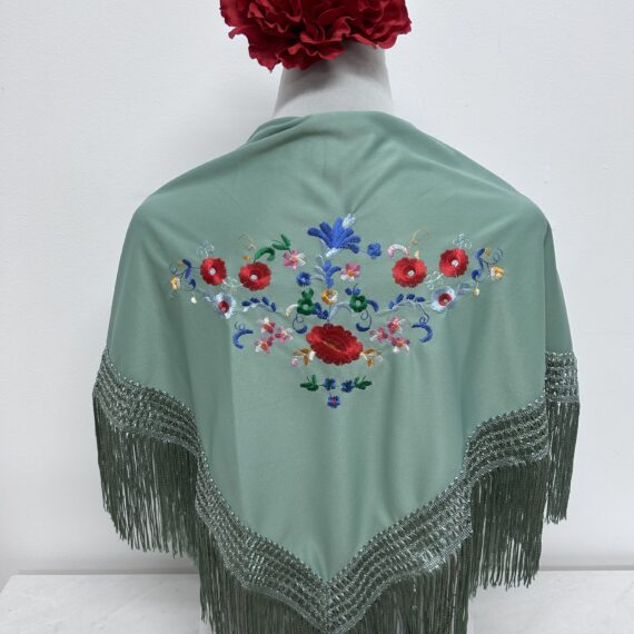 Mantoncillo Para Niñas Con Flores de Colores Verde Menta.