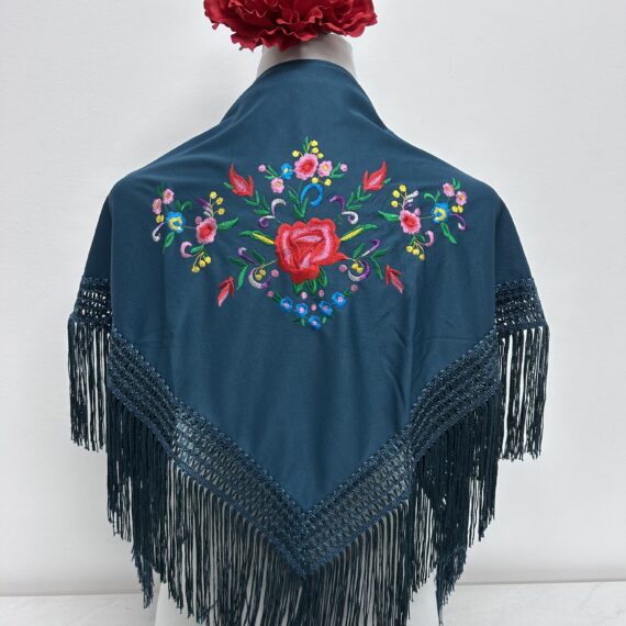 Mantoncillo Para Niñas Con Flores de Colores Petroleo