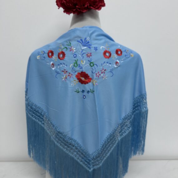 Mantoncillo Para Niñas Con Flores de Colores Celeste.