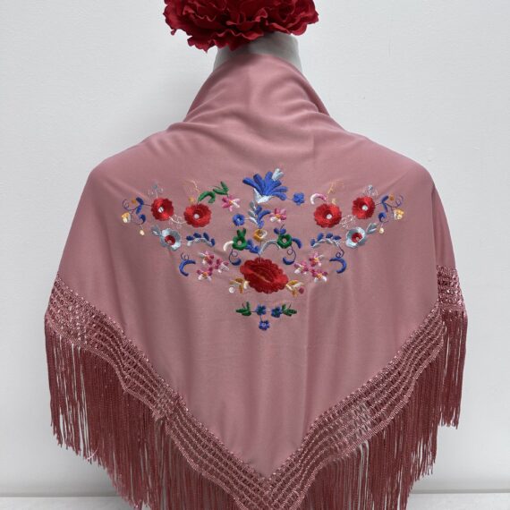 Mantoncillo Para Niñas Con Flores de Colores Rosa Empolvado.