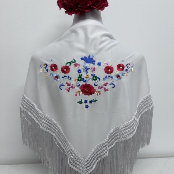 Mantoncillo Para Niñas Con Flores de Colores Blanco.