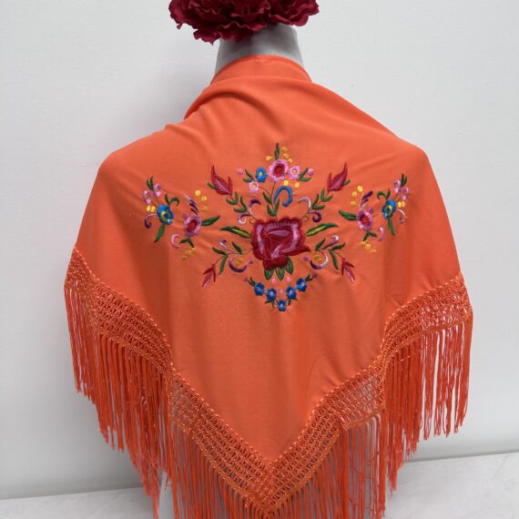 Mantoncillo Para Niñas Con Flores de Colores Naranja.