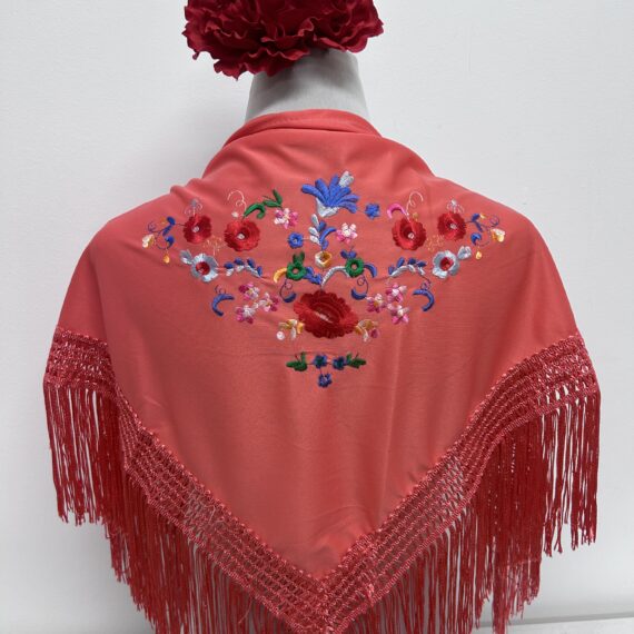 Mantoncillo Para Niñas Con Flores de Colores  Coral.