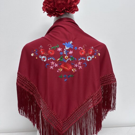 Mantoncillo Para Niñas Con Flores de Colores Burdeos.