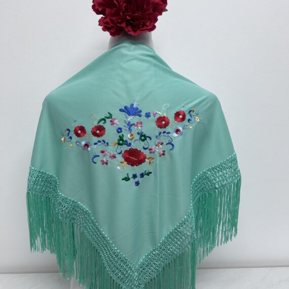 Mantoncillo Para Niñas Con Flores de Colores Verde Agua.