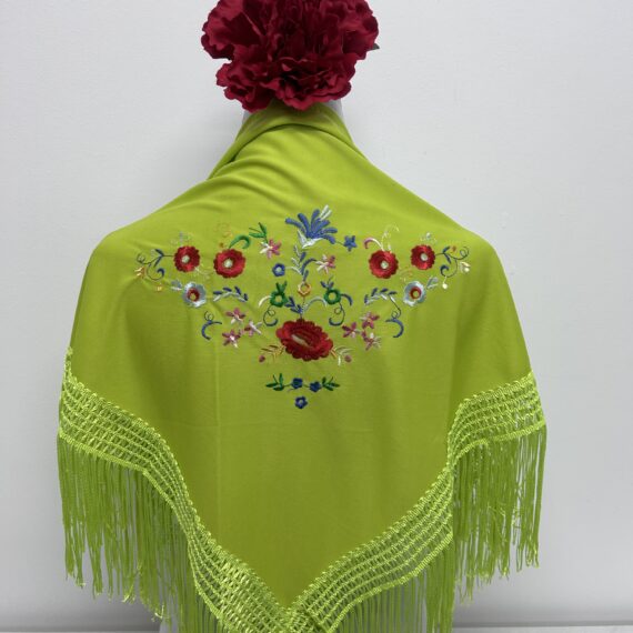 Mantoncillo Para Niñas Con Flores de Colores Verde Lima.