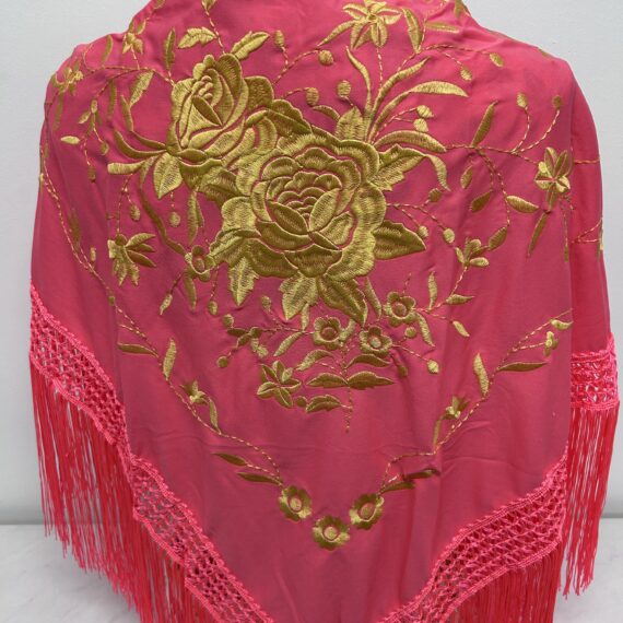 Manton Coral Fluor Con Dos Rosas Doradas